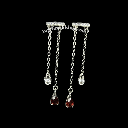 S925 Garnet Dangle Earring