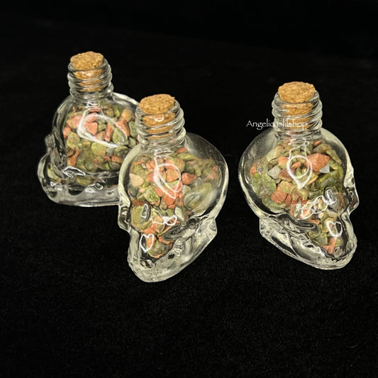 Unakite chip skull bottle