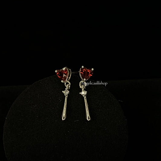 S925 Garnet heart dangle earring