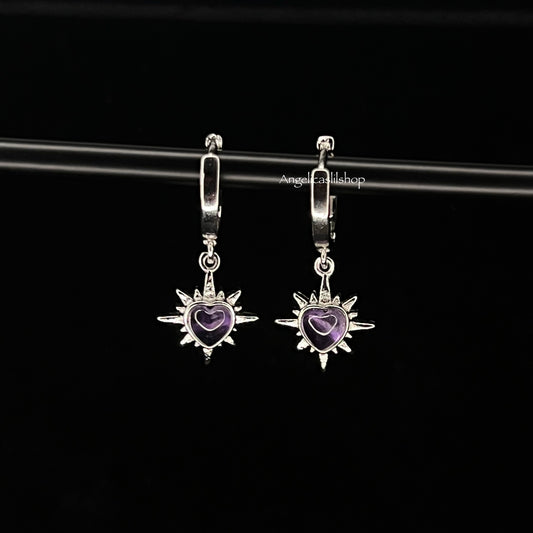 S925 Amethyst starburst heart earring