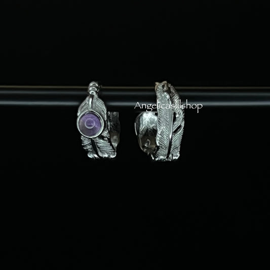 S925 Amethyst Feather Earring