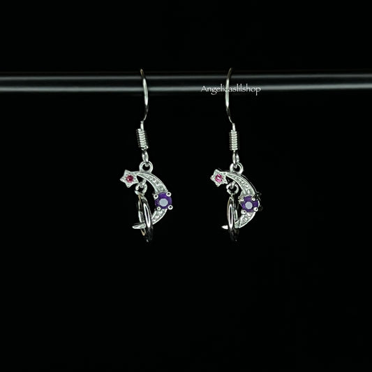 S925 Peridot/Amethyst moon earring