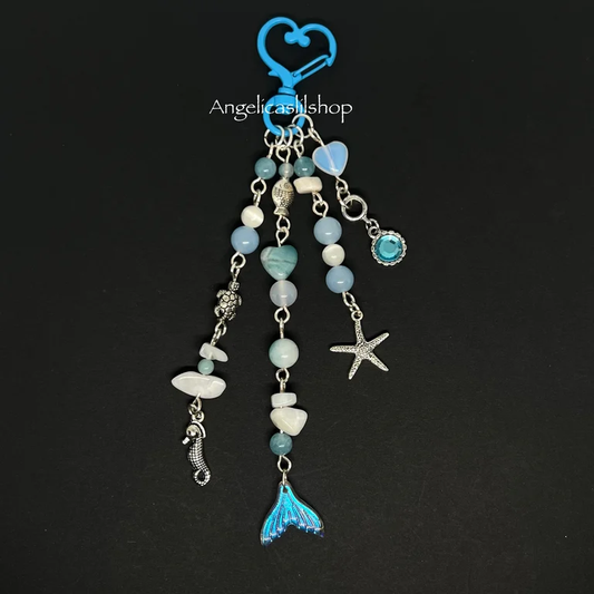 Blue Moonstone/Caribbean Calcite Mermaid Keychain