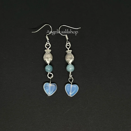 Blue Chalcedony (Dyed)/Opalite (Man-Made) Fish Earring