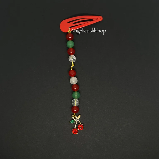 Green Aventurine/ Red Chalcedony (Dyed) Cherry Snap Hair Clip