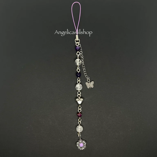 Clear Cracked Quartz/Purple Chalcedony (Dyed) Flower Phone Charm