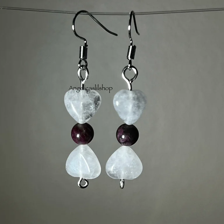 White Agate/Plum Tourmaline Earring