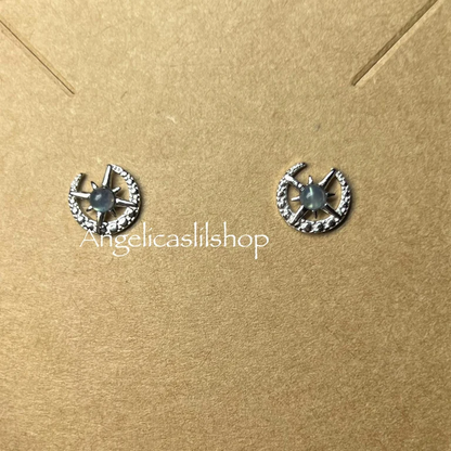 S925 Labradorite Crescent moon and star earrings