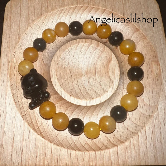 Yellow Aventurine/Sliver Obsidian Winne the Pooh Bracelet