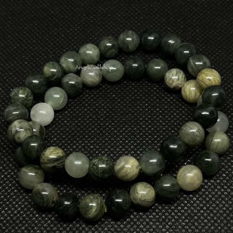 Pulsera de jaspe de pelo de conejo verde (8 mm)