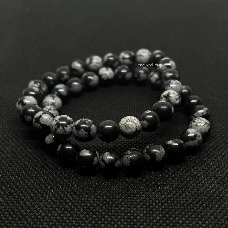 Pulsera de obsidiana de copo de nieve (8 mm)