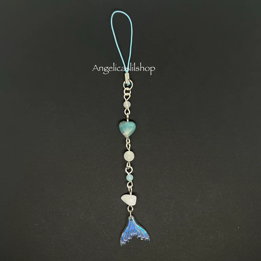 Blue Moonstone/White Jade Mermaid Tail Phone Charm