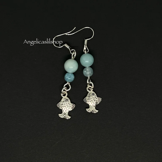 Caribbean Calcite/Blue Chalcedony (Dyed) Fish Earring