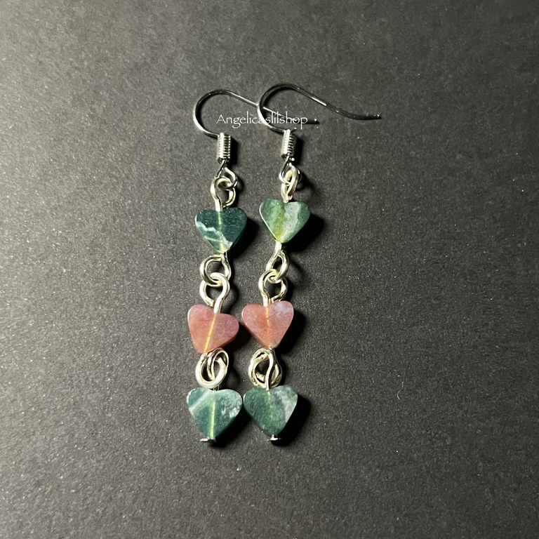 Indian Moss Agate Heart Earring