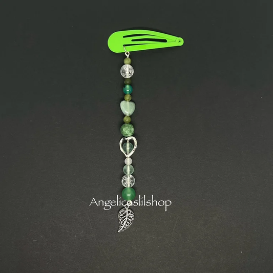 Green Aventurine/Clear Cracked Quartz Leaf Snap Hair Clip