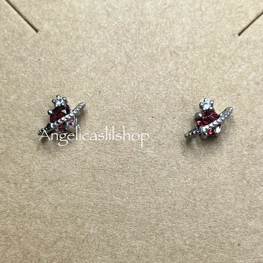 S925 Garnet saturn earring