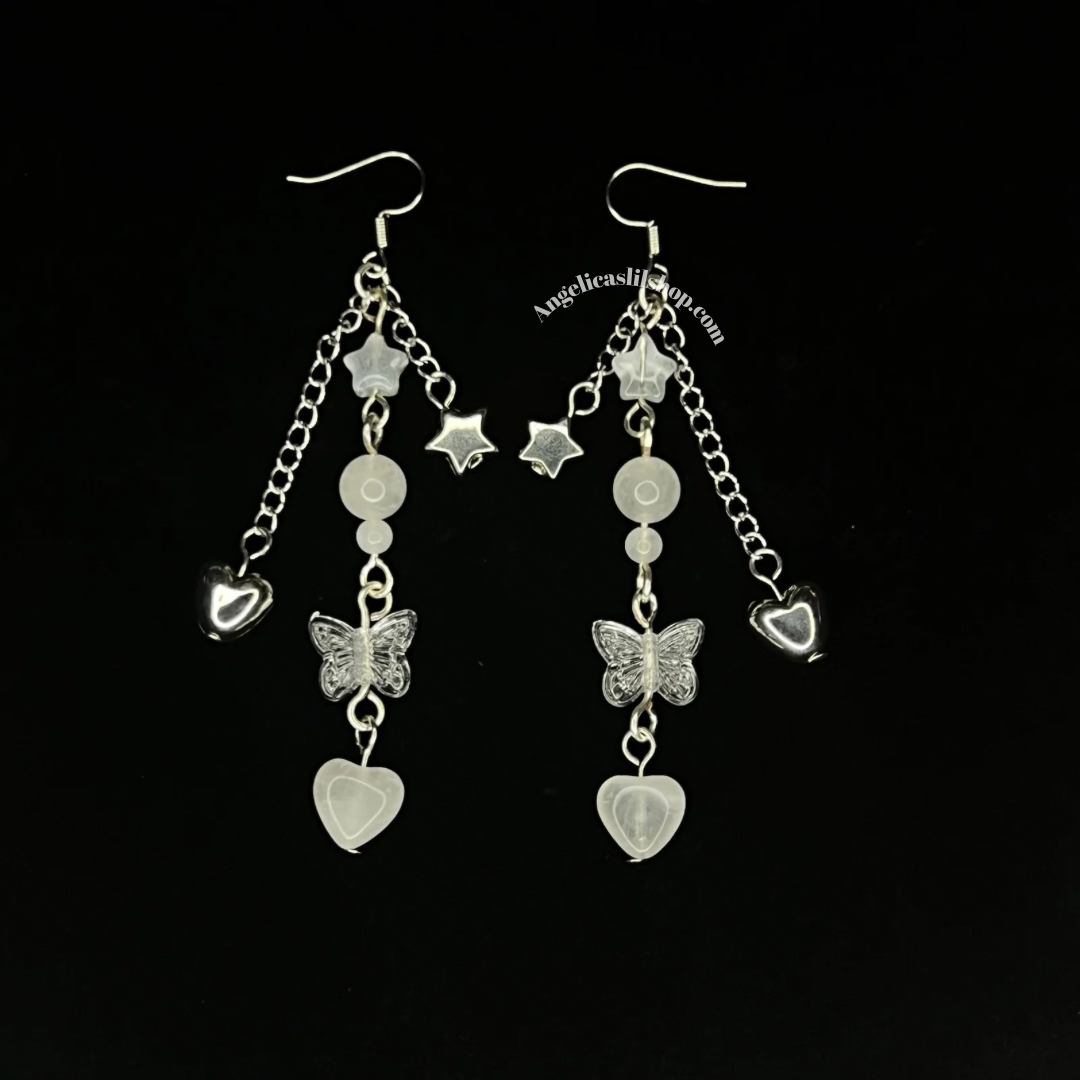 White agate butterfly earring