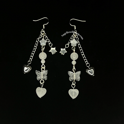 White agate butterfly earring