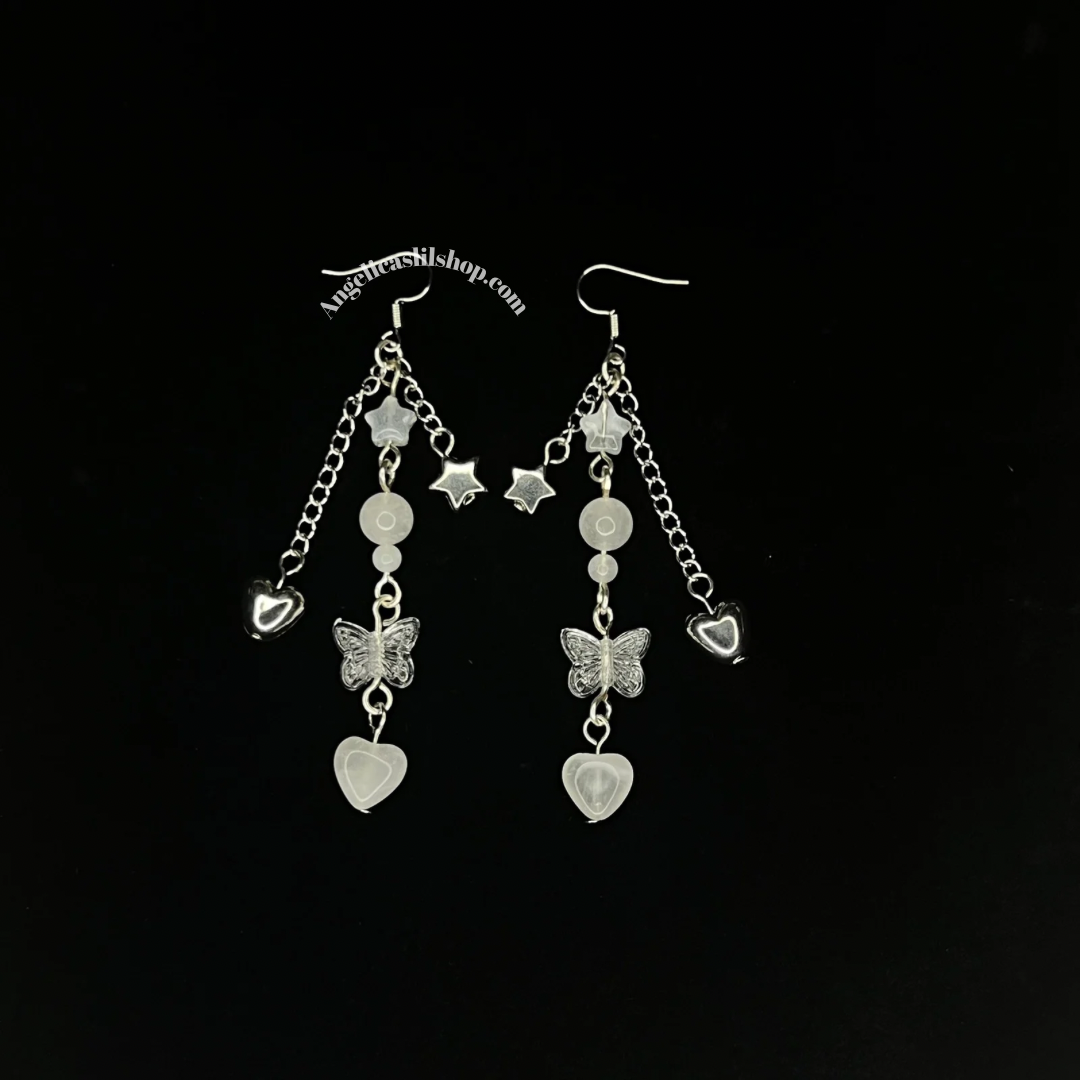 White agate butterfly earring